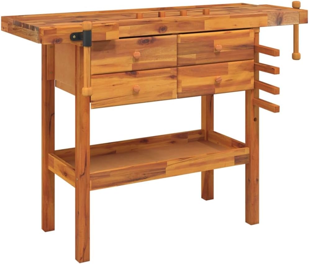 Acacia Workbench with Drawers Vices