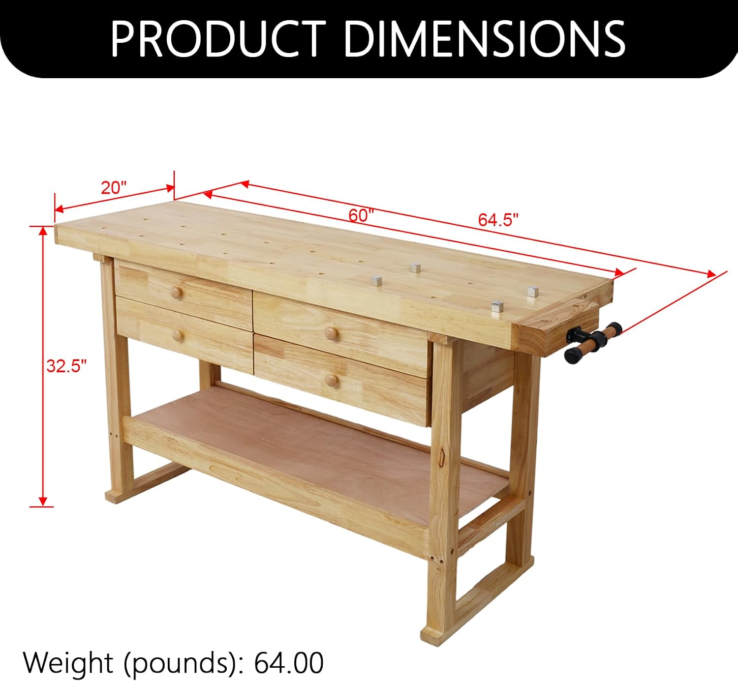 60 Inch Wood Top Workbench