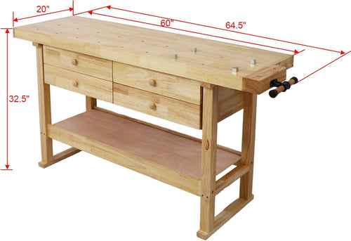60-Inch 4-Drawer Wood Workbench