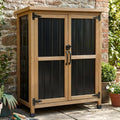 Brown Wood Metal Outdoor Storage Cabinet