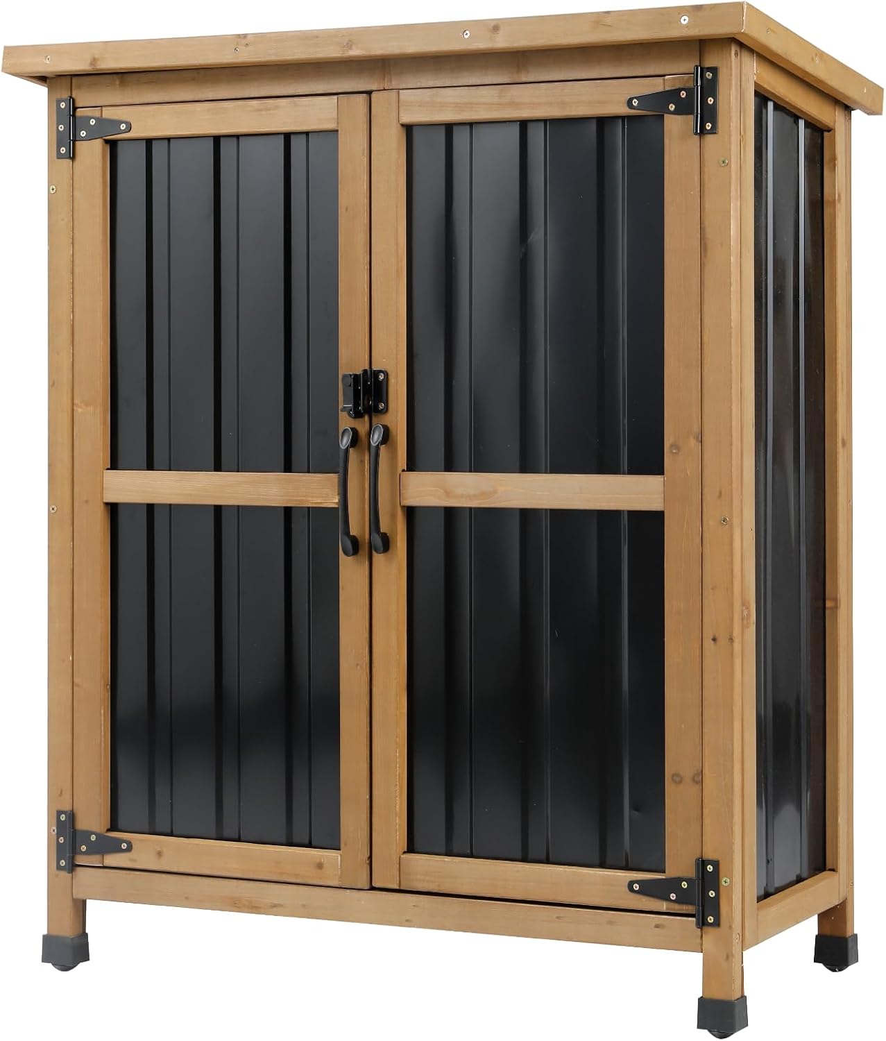 Brown Wood Metal Outdoor Storage Cabinet