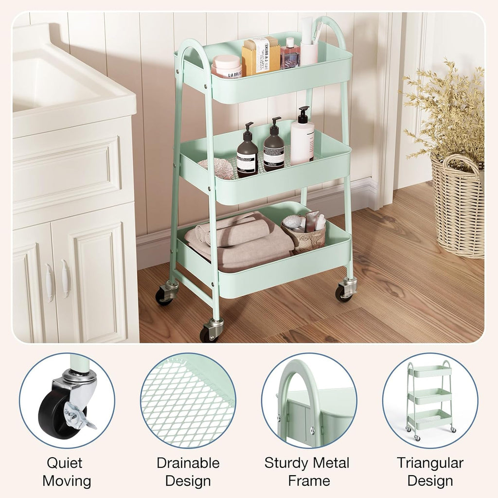 Metal 3 Tiers Utility Rolling Cart