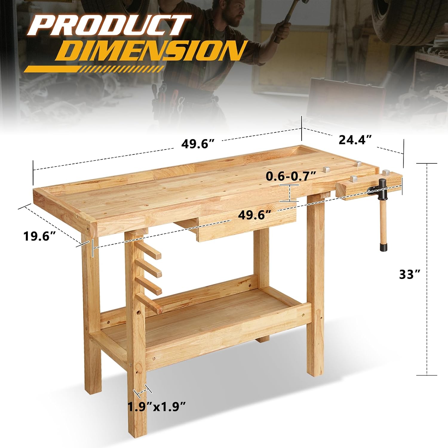 Magshion 50" Rubberwood Workbench