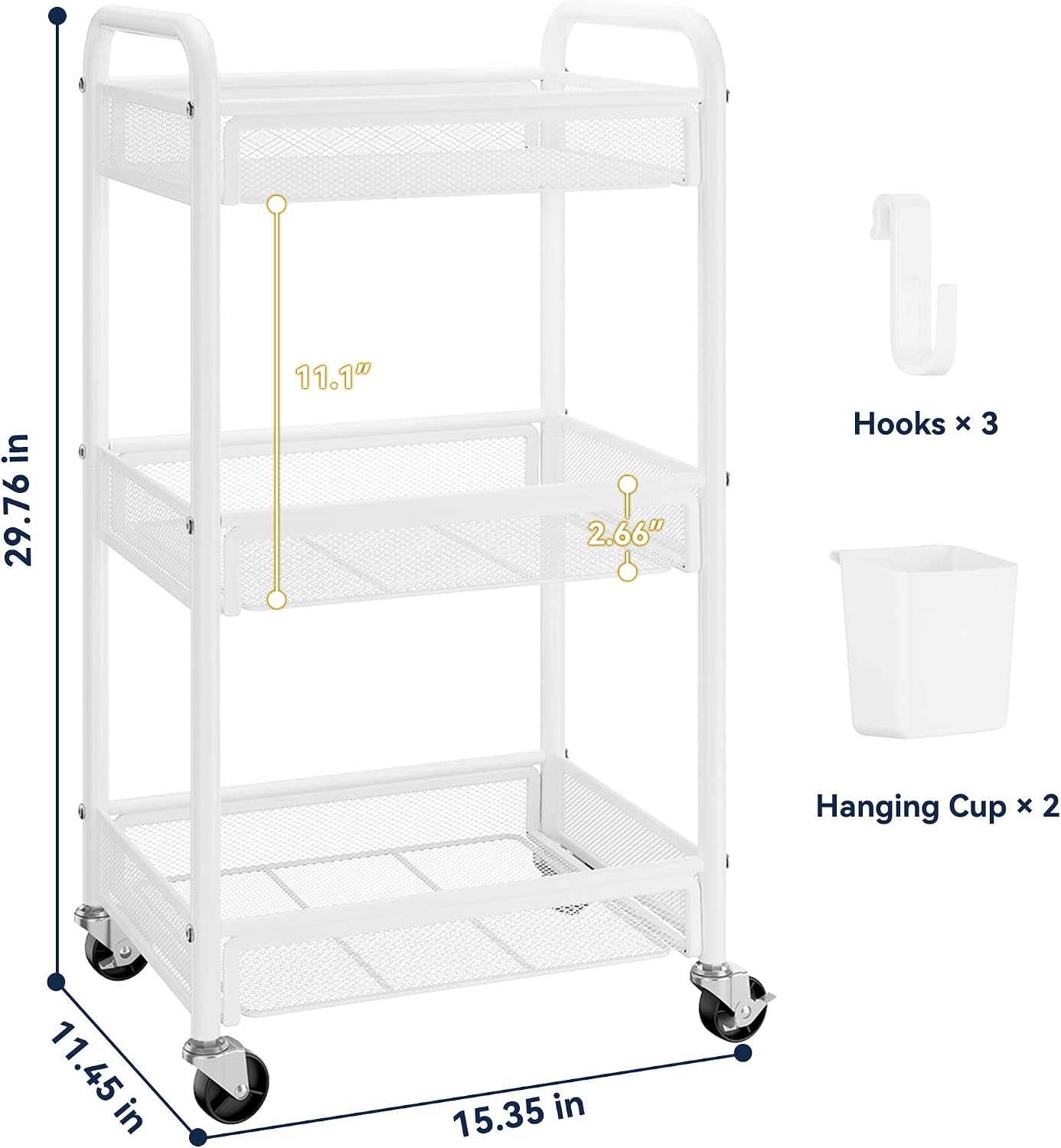 YASONIC 3 Tier Rolling Cart