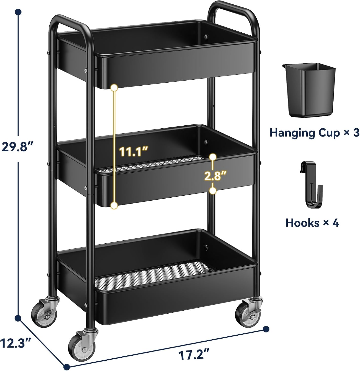 YASONIC 3 Tier Rolling Cart