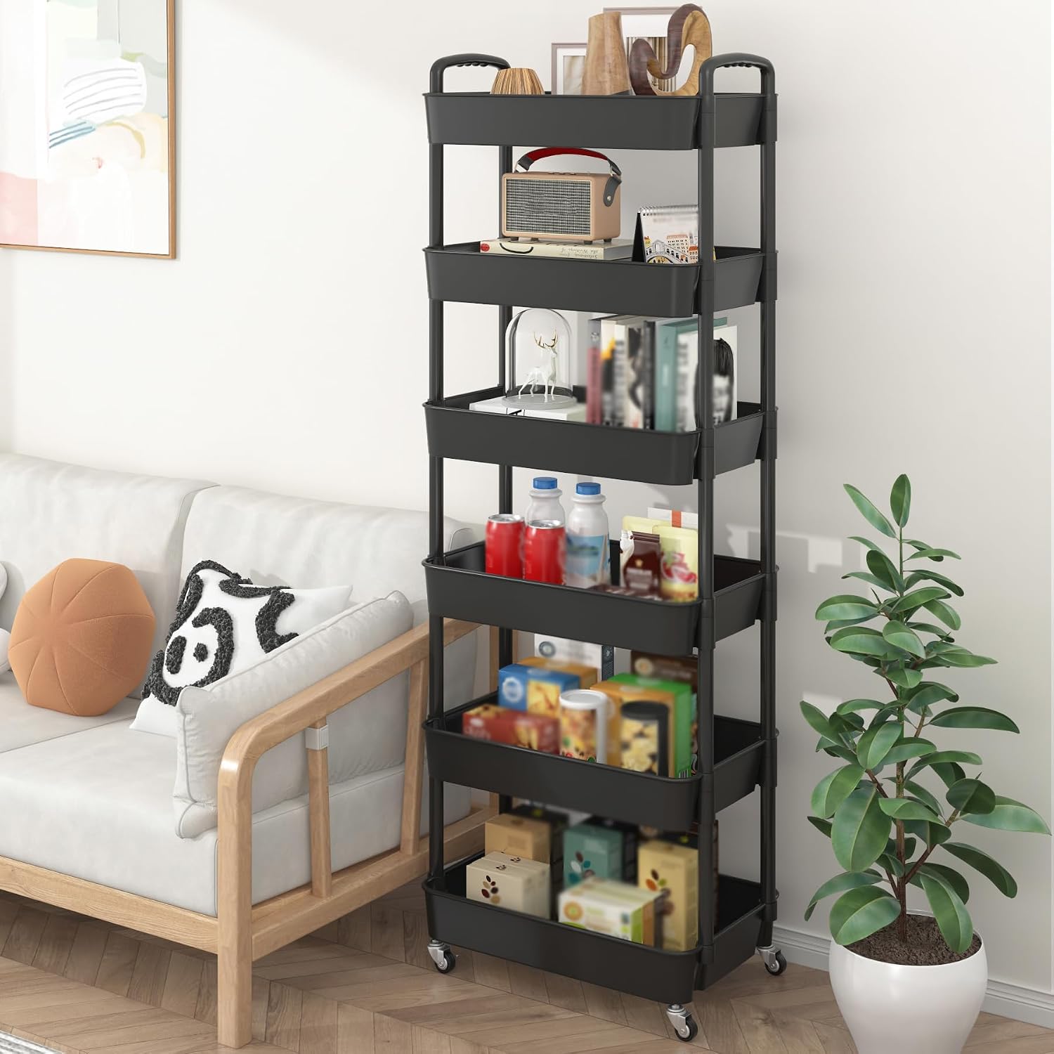 Sywhitta 6-Tier Plastic Rolling Utility Cart