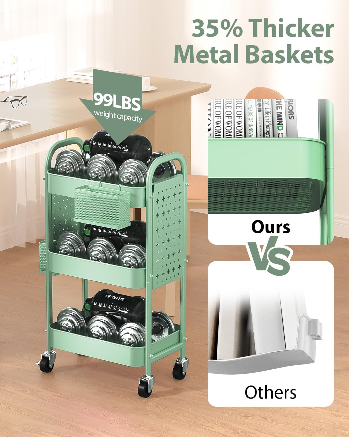 ALVOROG 3 Tier Rolling Cart