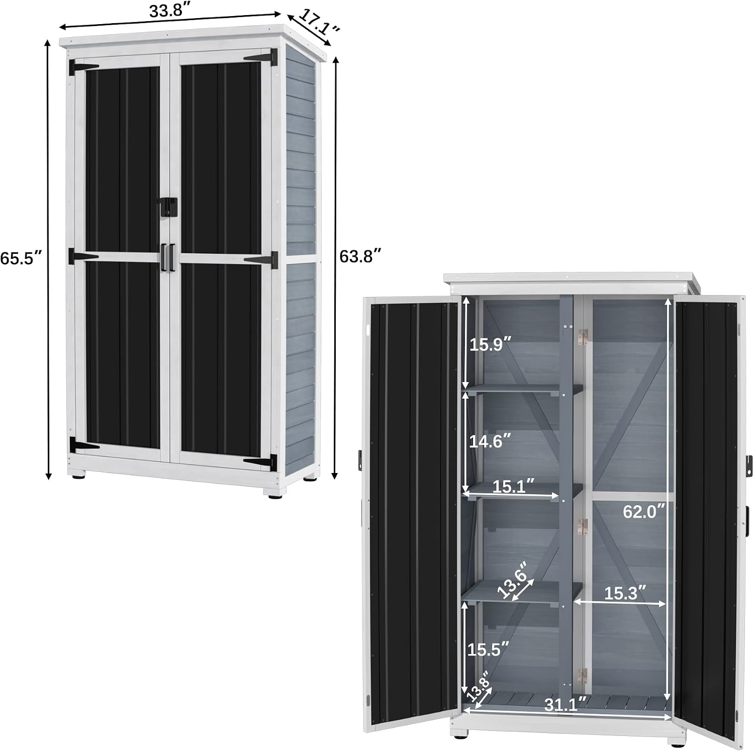 66" Wood Metal Outdoor Storage Cabinet