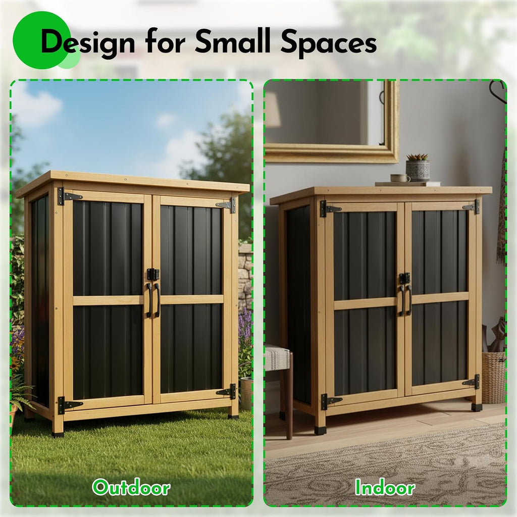 Brown Wood Metal Outdoor Storage Cabinet