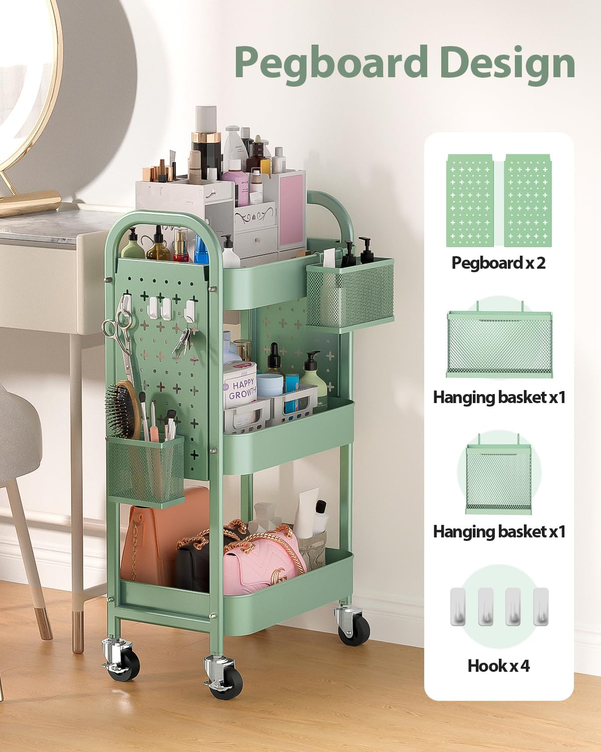 ALVOROG 3 Tier Rolling Cart