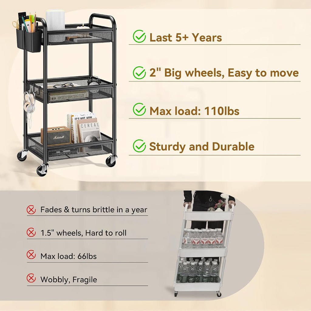 YASONIC 3 Tier Rolling Cart