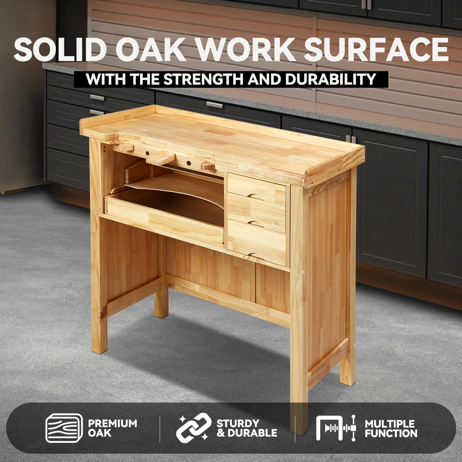 Rubber Wood 5-Drawer Workbench