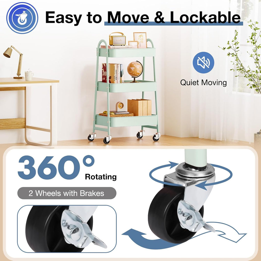 Metal 3 Tiers Utility Rolling Cart