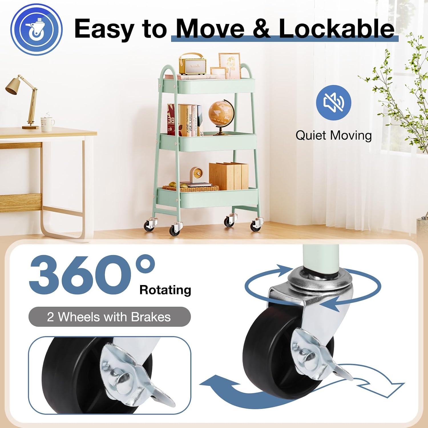 Metal 3 Tiers Utility Rolling Cart
