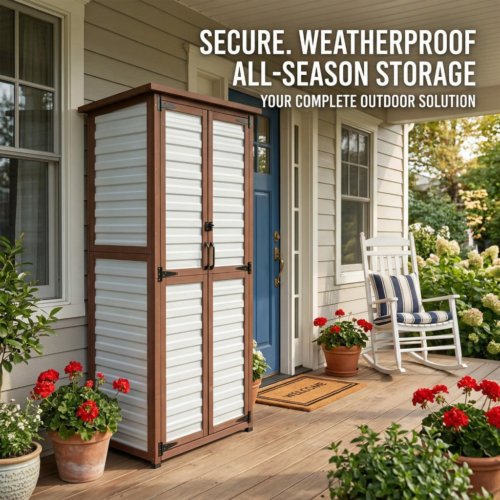 69" Fir Wood Plastic Outdoor Storage Cabinet