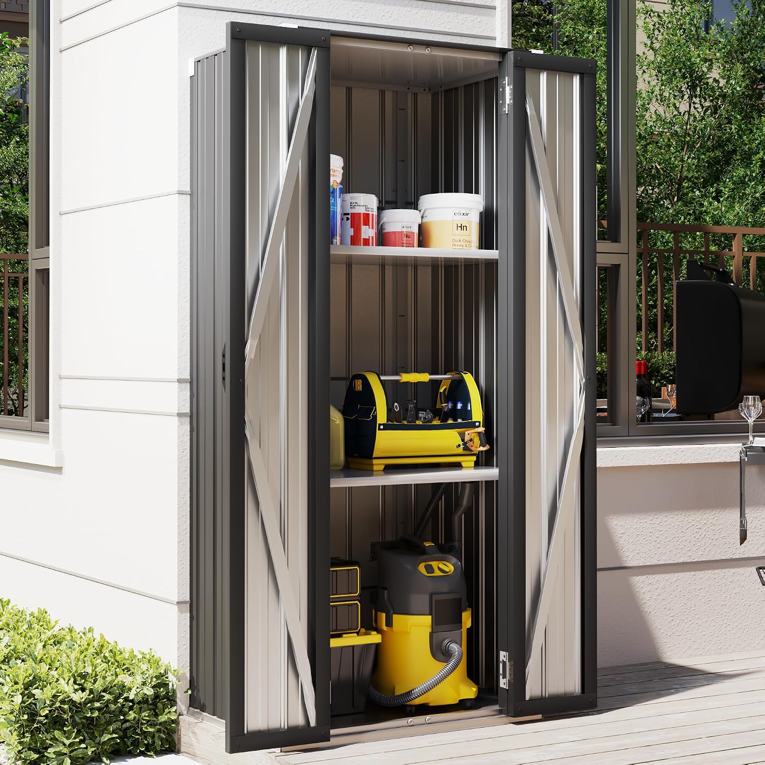 Dark Grey Tall Outdoor Cabinet