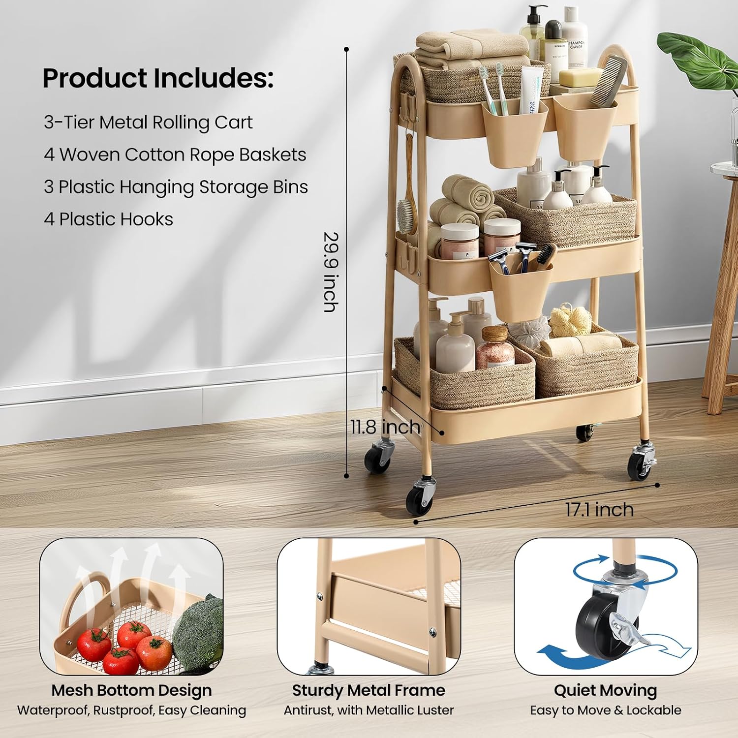 3-Tier Rolling Utility Cart