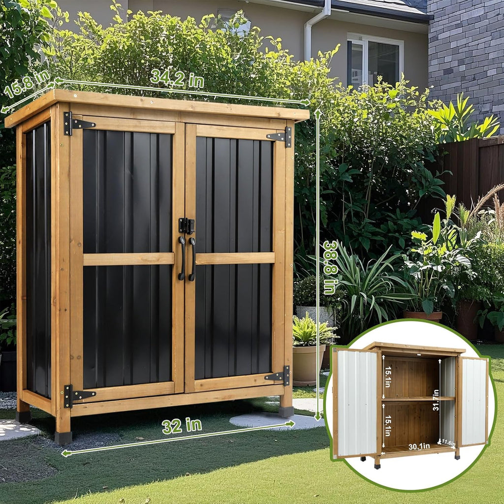 Brown Wood Metal Outdoor Storage Cabinet