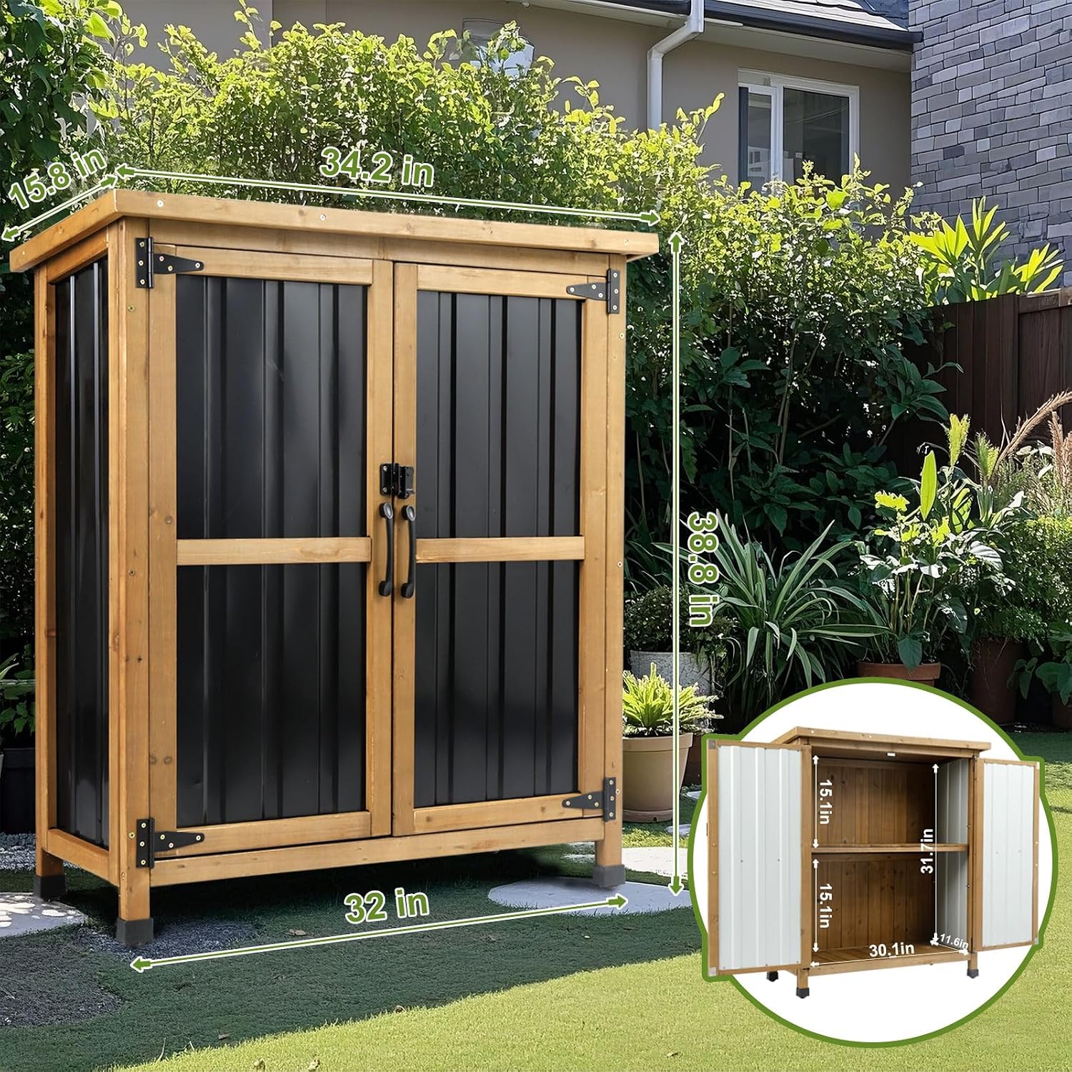 Brown Wood Metal Outdoor Storage Cabinet