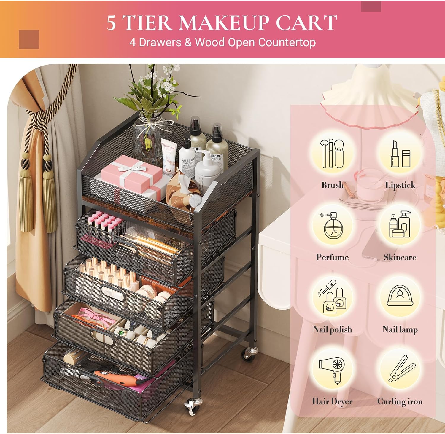 Goovilla Rolling Makeup Organizer Cart