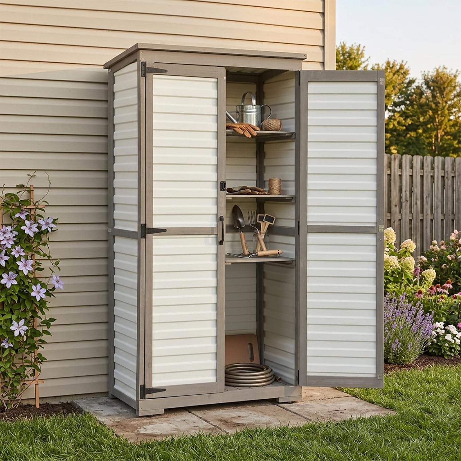 Tall White Outdoor Storage Cabinet