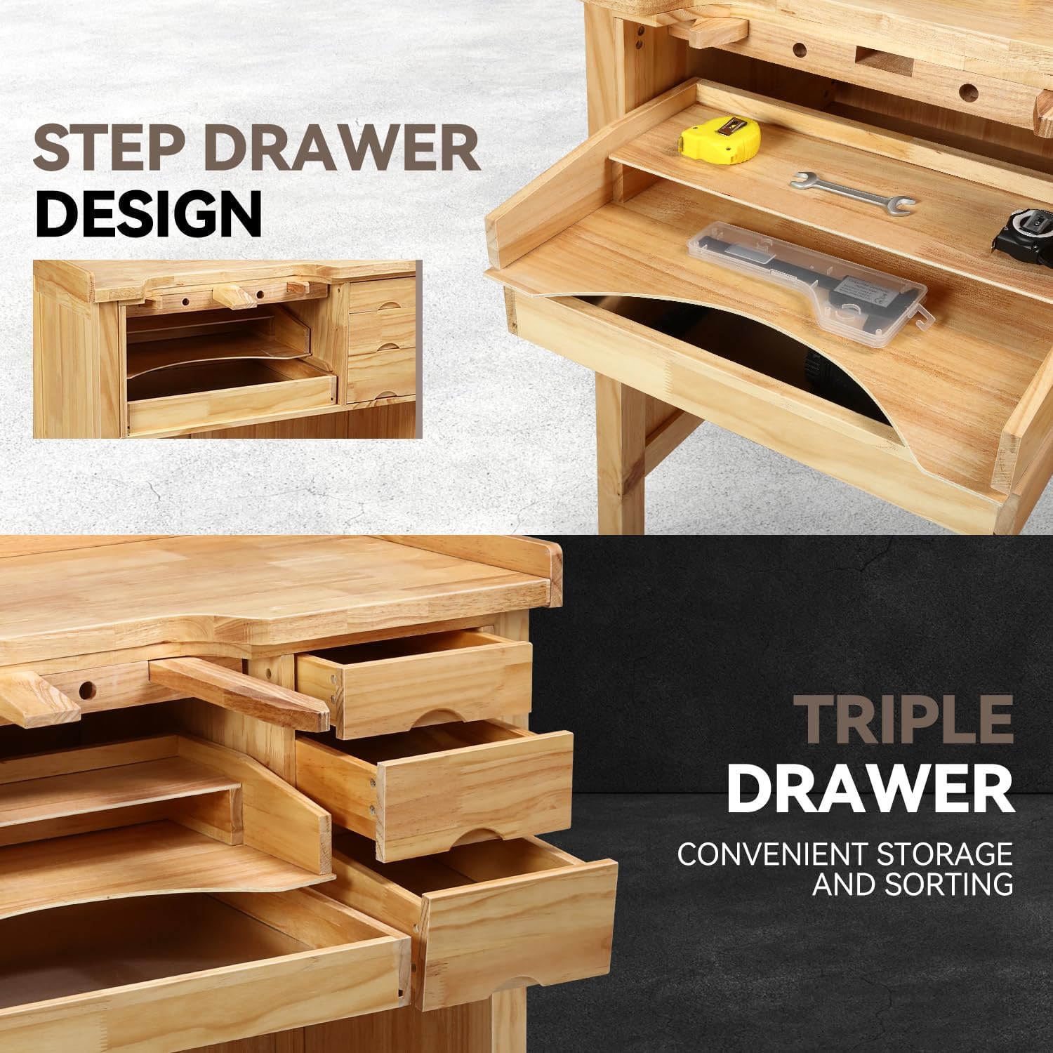 Rubber Wood 5-Drawer Workbench