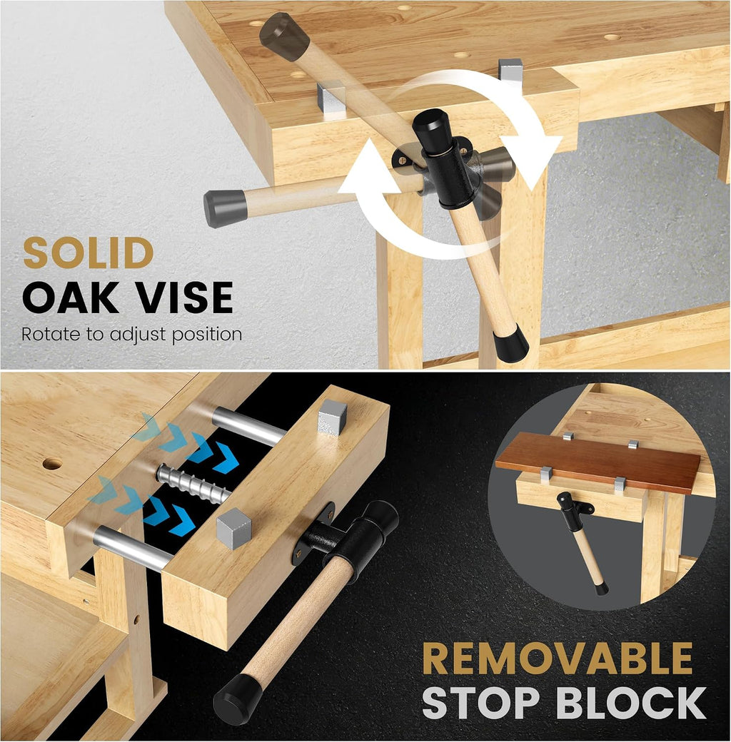60" Solid Rubber Wood Workbench