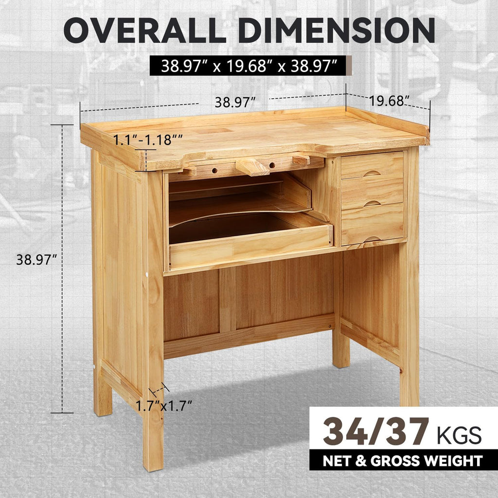 Rubber Wood 5-Drawer Workbench