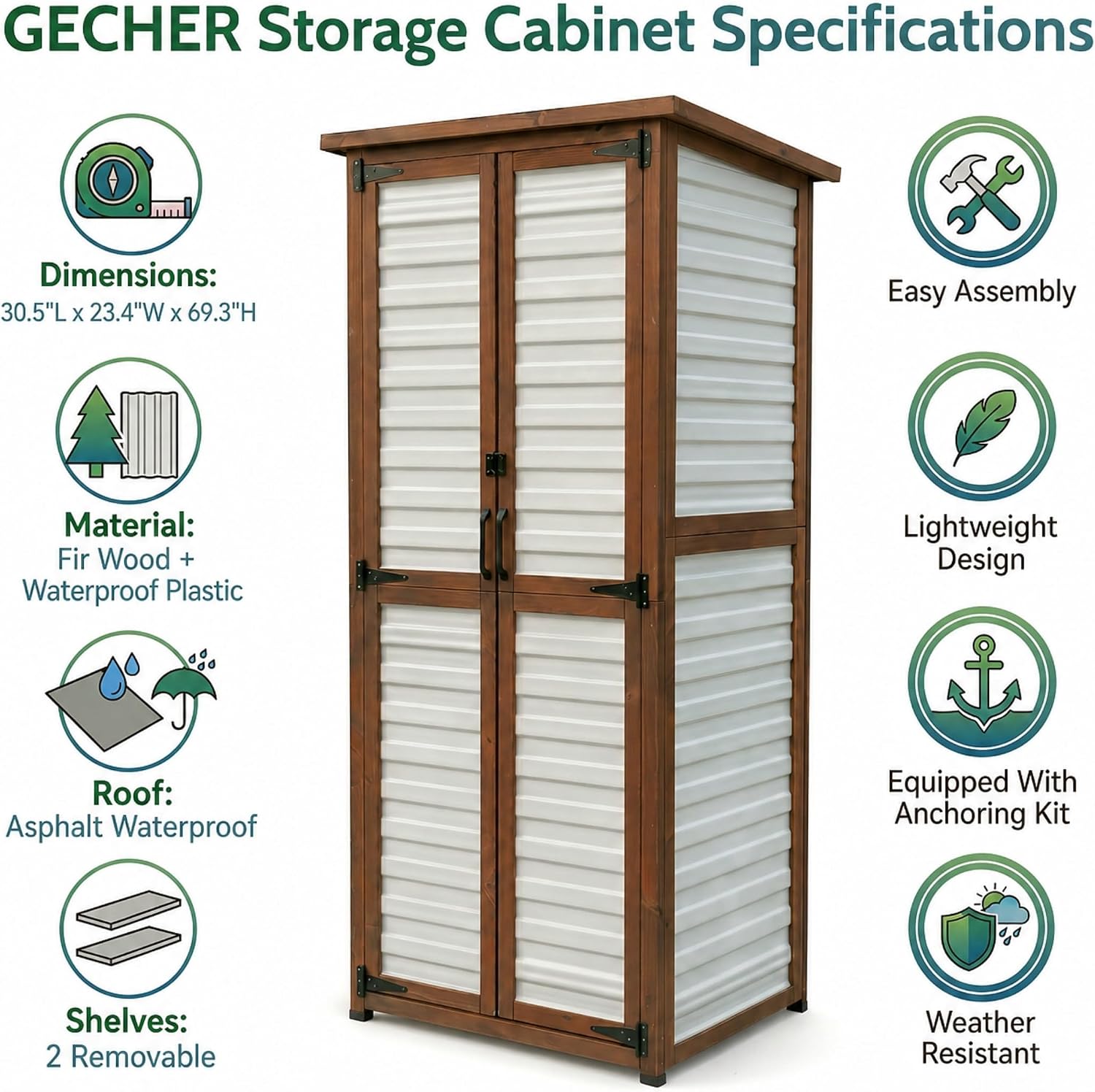 69" Fir Wood Plastic Outdoor Storage Cabinet